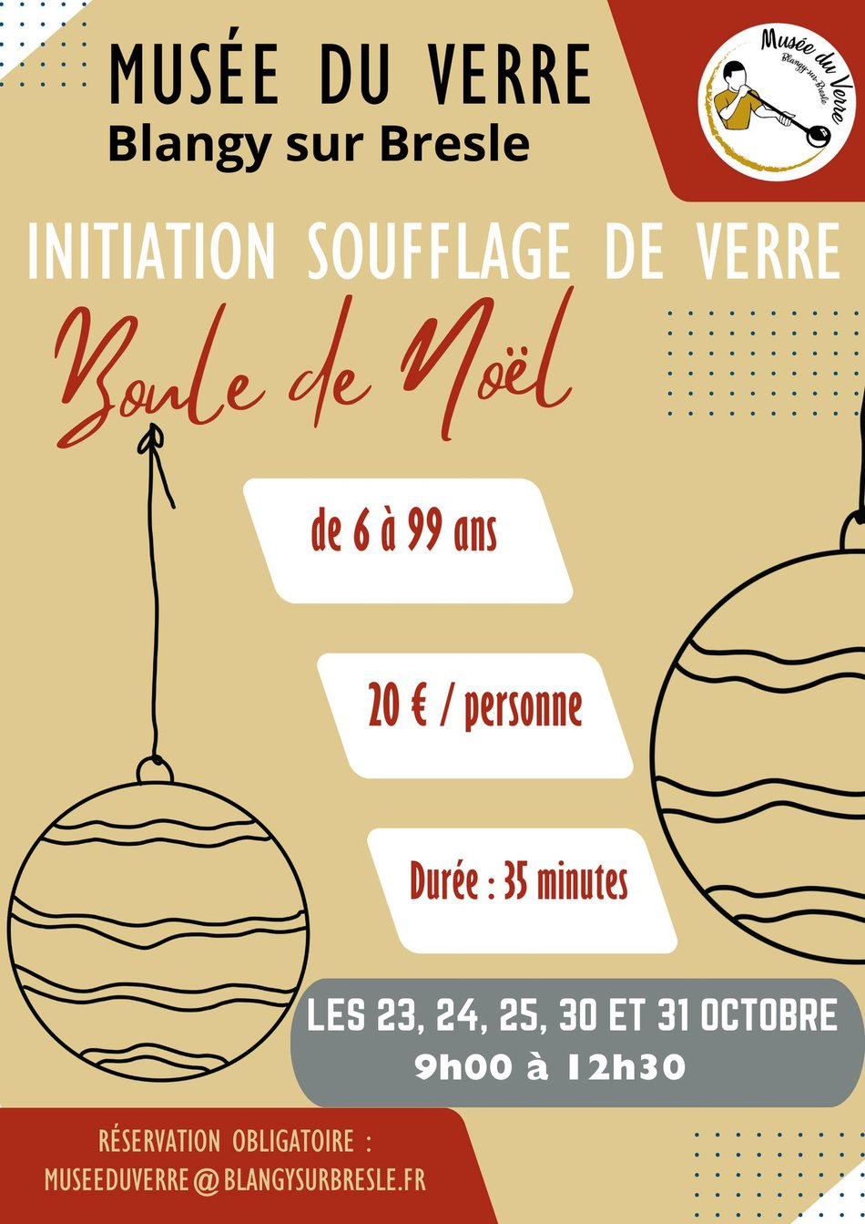 Initiation soufflage de verre : boule de Noël