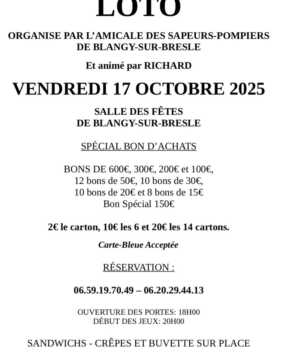 Loto de l'Amicale des Sapeurs Pompiers
